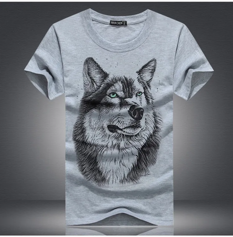 Men's Summer Short-Sleeved T-Shirt With Printed Wolf