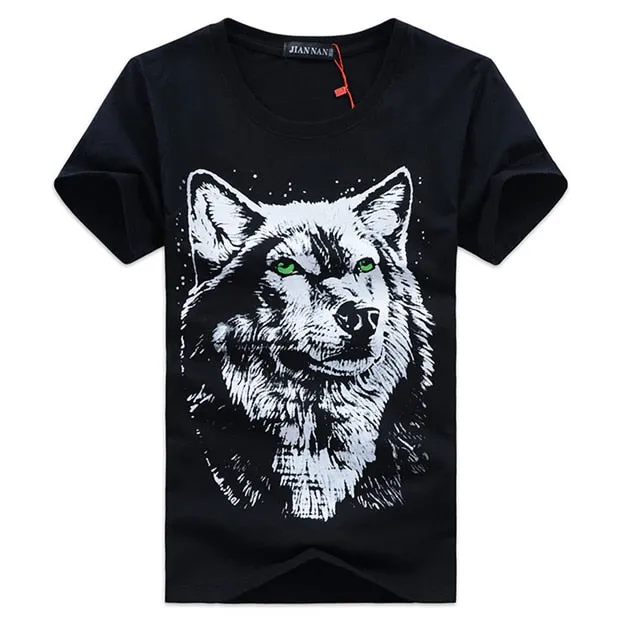 Men's Summer Short-Sleeved T-Shirt With Printed Wolf