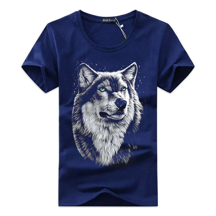 Men's Summer Short-Sleeved T-Shirt With Printed Wolf
