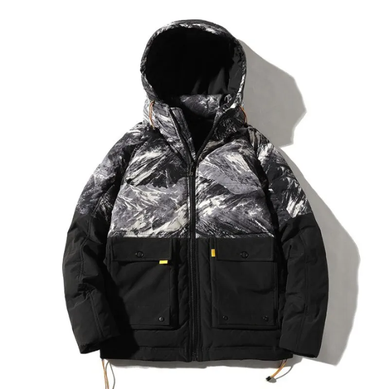 Men's Thick Patterned Hooded Down Jacket