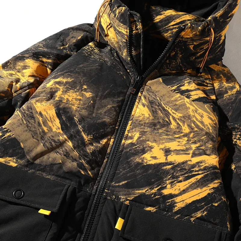 Men's Thick Patterned Hooded Down Jacket