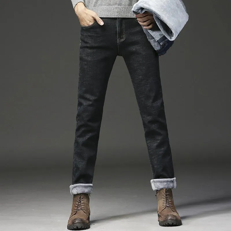 Men's Winter Casual Thick Fleece Jeans | Plus Size