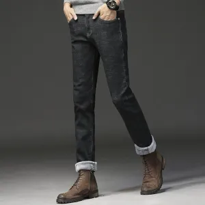 Men's Winter Casual Thick Fleece Jeans | Plus Size