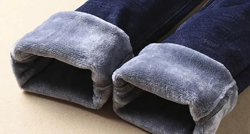 Men's Winter Casual Thick Fleece Jeans | Plus Size