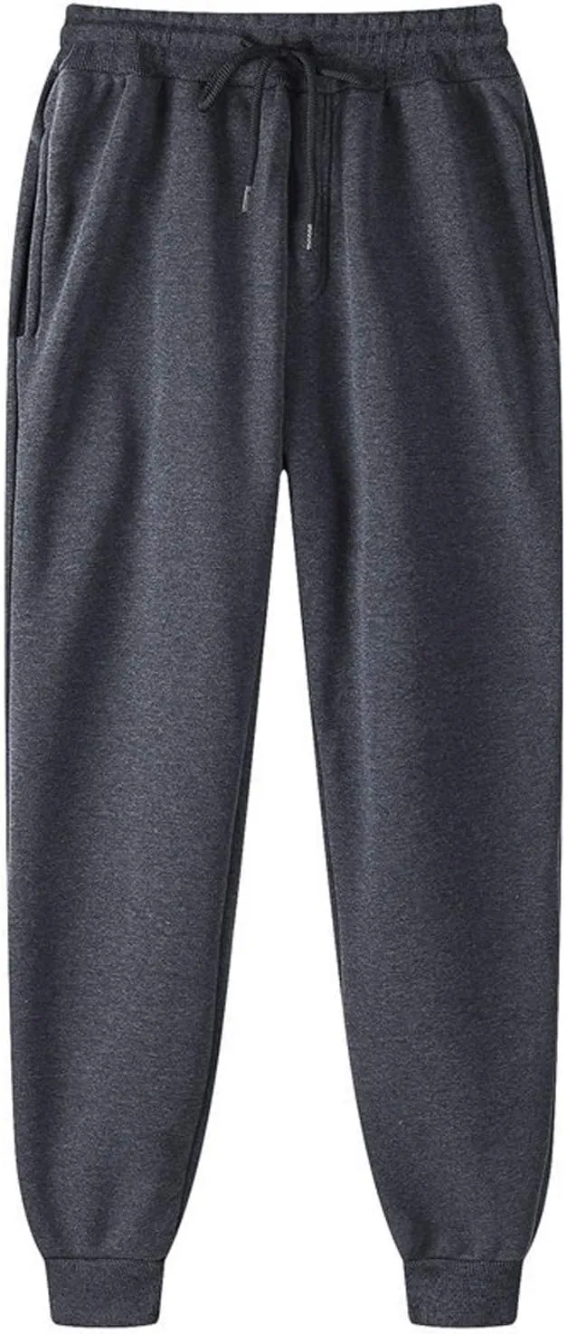 Men's Winter Fleece Pants Sherpa Lined Sweatpants Active Running Jogger Pants Drawstring Comfy Elastic Waist Trousers