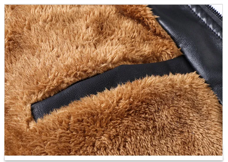 Men's Winter Fleece PU Leather Stand Collar Jacket