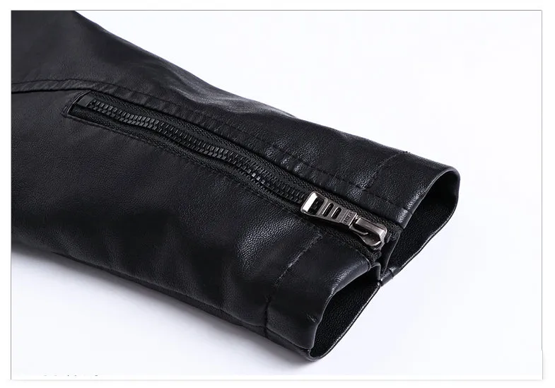 Men's Winter Fleece PU Leather Stand Collar Jacket