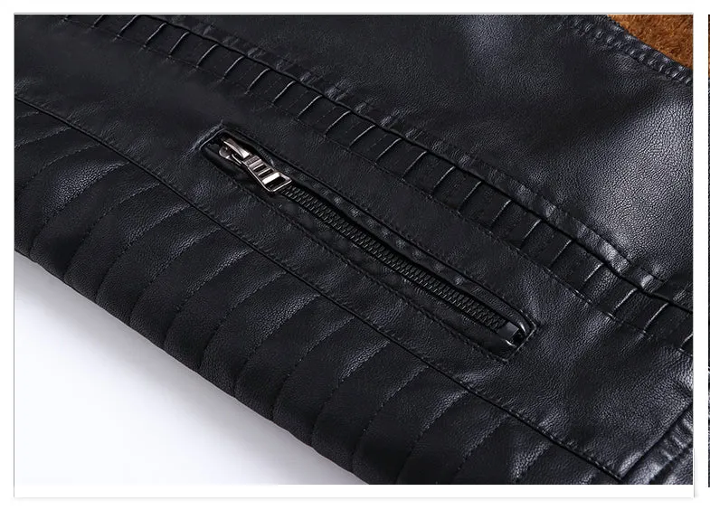 Men's Winter Fleece PU Leather Stand Collar Jacket