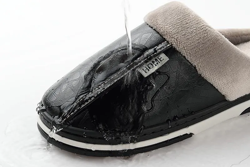 Men's Winter Leather Waterproof Slippers | Plus Size