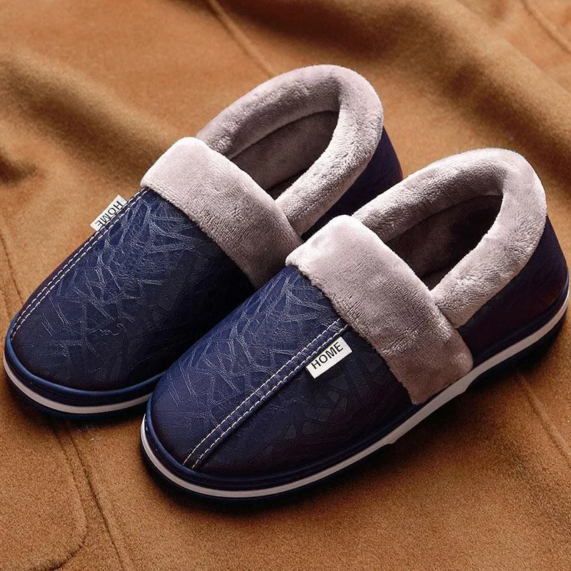 Men's Winter Leather Waterproof Slippers | Plus Size