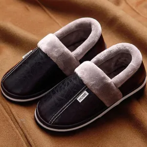 Men's Winter Leather Waterproof Slippers | Plus Size