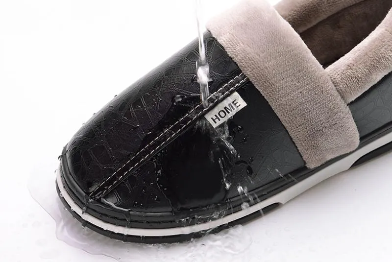 Men's Winter Leather Waterproof Slippers | Plus Size