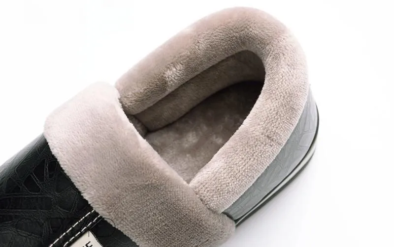 Men's Winter Leather Waterproof Slippers | Plus Size