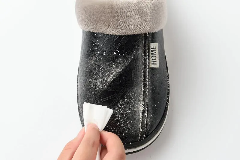 Men's Winter Leather Waterproof Slippers | Plus Size