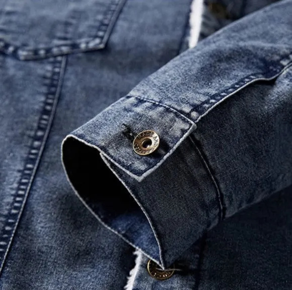 Men's Winter Warm Denim Cowboy Jacket With Lamb's-Wool Lining