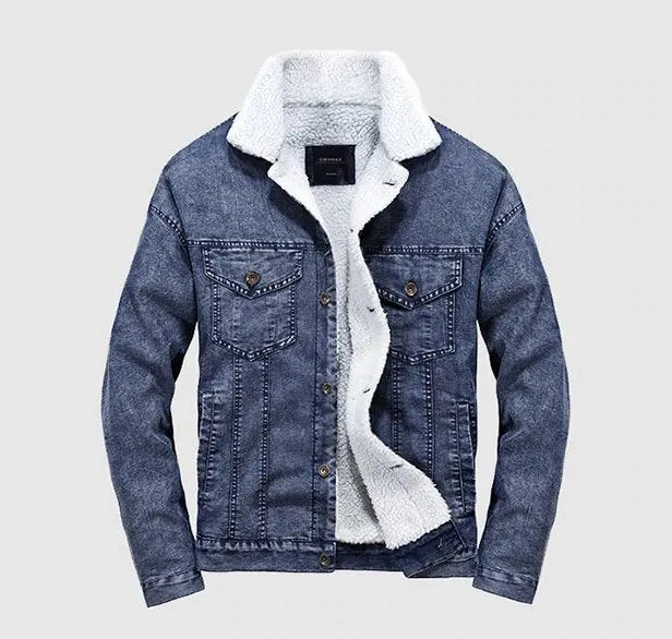 Men's Winter Warm Denim Cowboy Jacket With Lamb's-Wool Lining