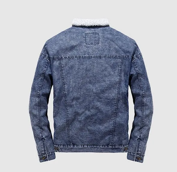 Men's Winter Warm Denim Cowboy Jacket With Lamb's-Wool Lining