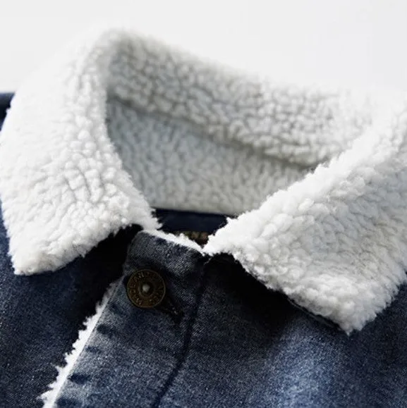 Men's Winter Warm Denim Cowboy Jacket With Lamb's-Wool Lining