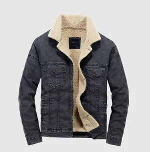 Men's Winter Warm Denim Cowboy Jacket With Lamb's-Wool Lining