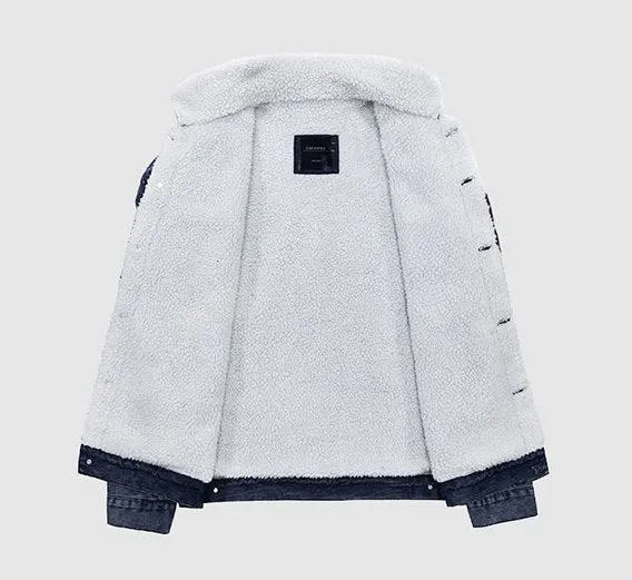 Men's Winter Warm Denim Cowboy Jacket With Lamb's-Wool Lining