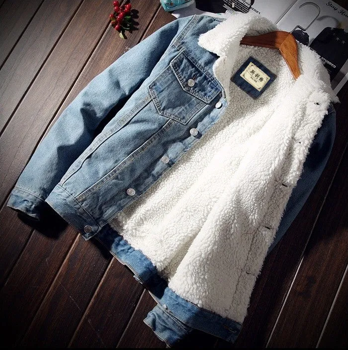 Men's Winter Warm Fleece Denim Cowboy Style Jacket