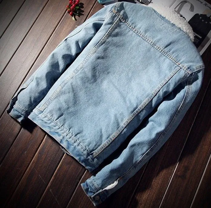 Men's Winter Warm Fleece Denim Cowboy Style Jacket