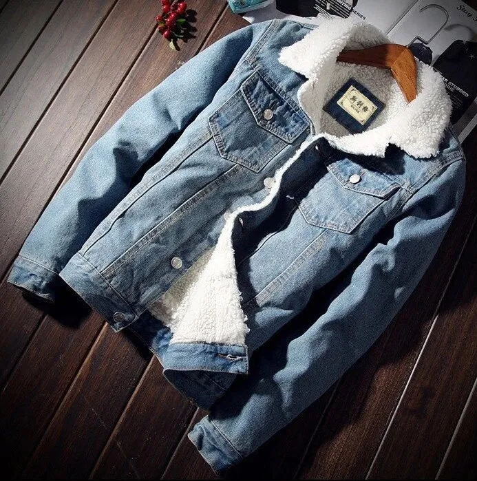 Men's Winter Warm Fleece Denim Cowboy Style Jacket
