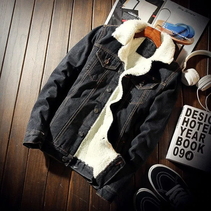 Men's Winter Warm Fleece Denim Cowboy Style Jacket