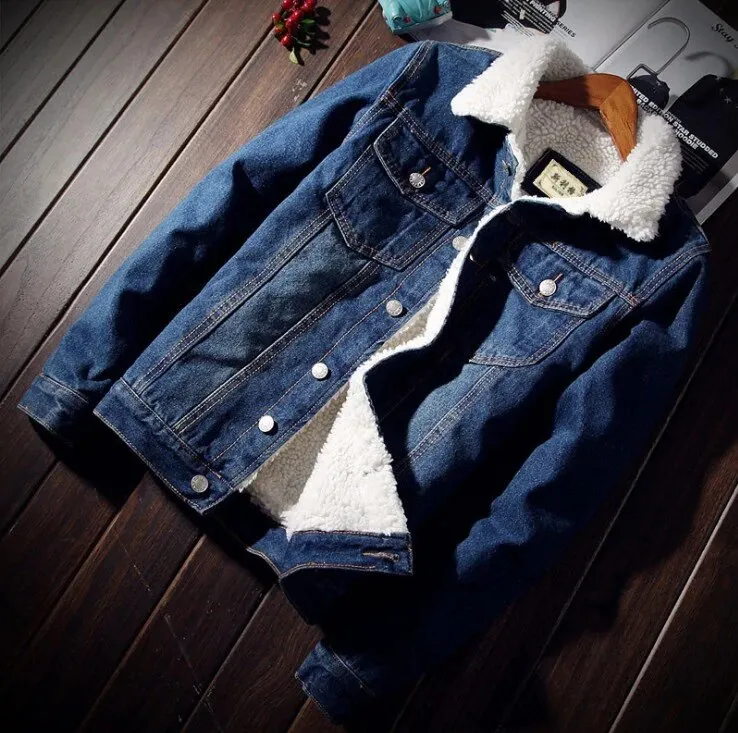 Men's Winter Warm Fleece Denim Cowboy Style Jacket
