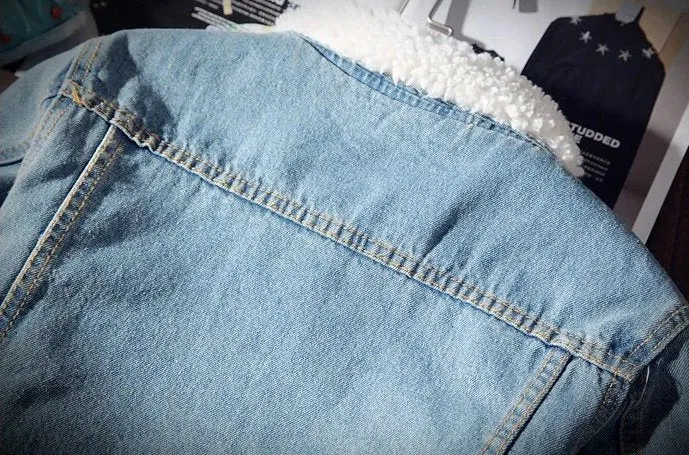 Men's Winter Warm Fleece Denim Cowboy Style Jacket
