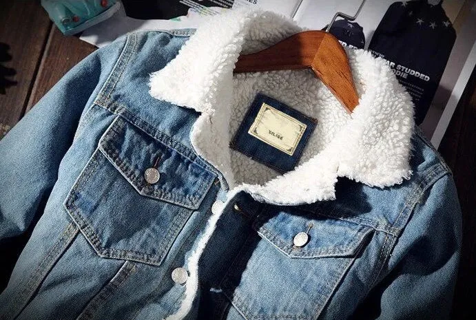 Men's Winter Warm Fleece Denim Cowboy Style Jacket