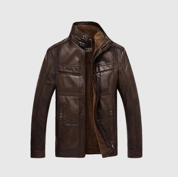 Men's Winter Warm Leather Thick Biker Jacket