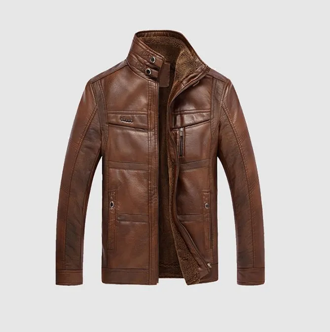 Men's Winter Warm Leather Thick Biker Jacket