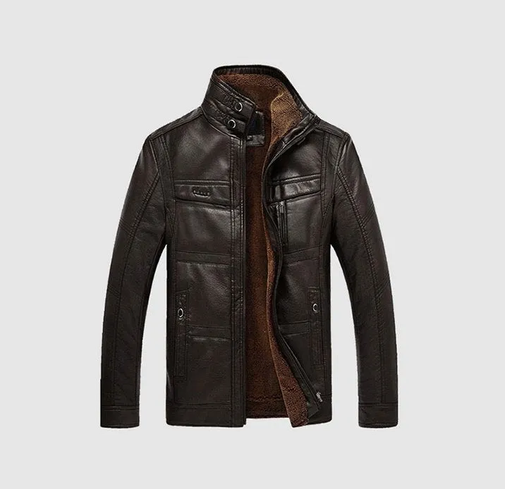 Men's Winter Warm Leather Thick Biker Jacket