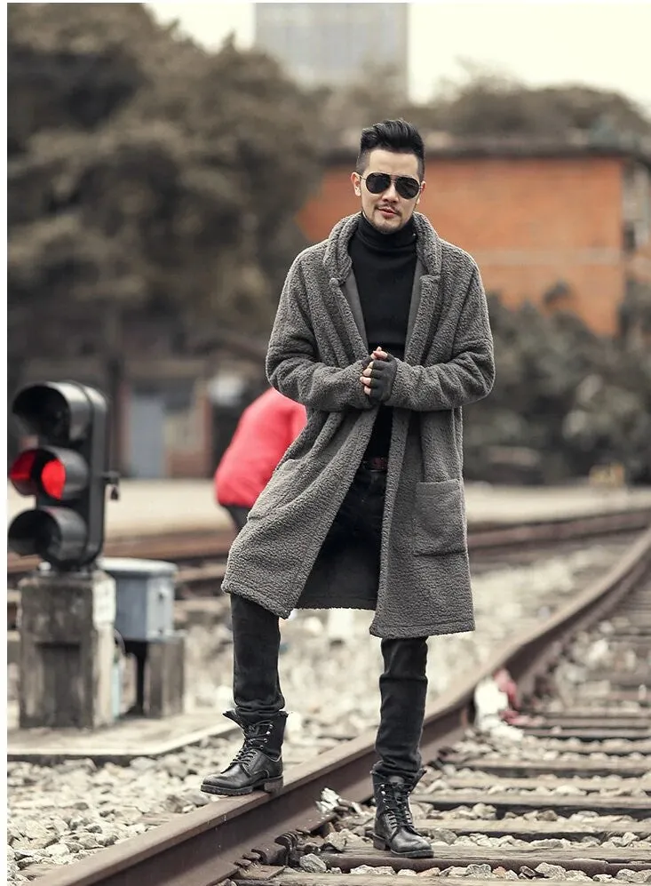 Men's Winter Warm Plush Slim Two-Side Long Furry Coat