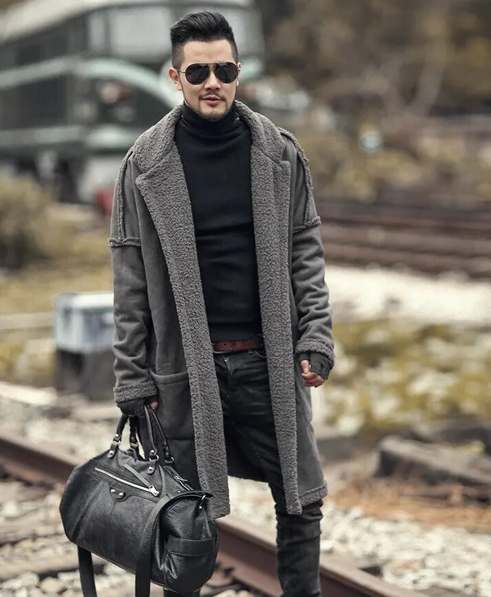 Men's Winter Warm Plush Slim Two-Side Long Furry Coat