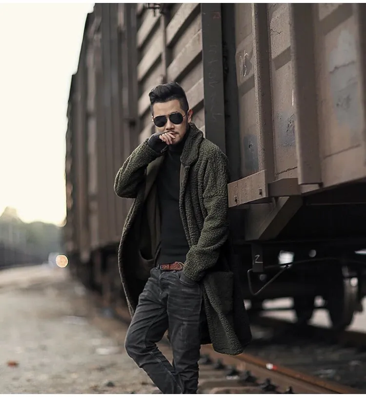 Men's Winter Warm Plush Slim Two-Side Long Furry Coat