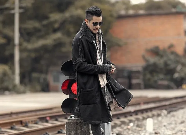 Men's Winter Warm Plush Slim Two-Side Long Furry Coat