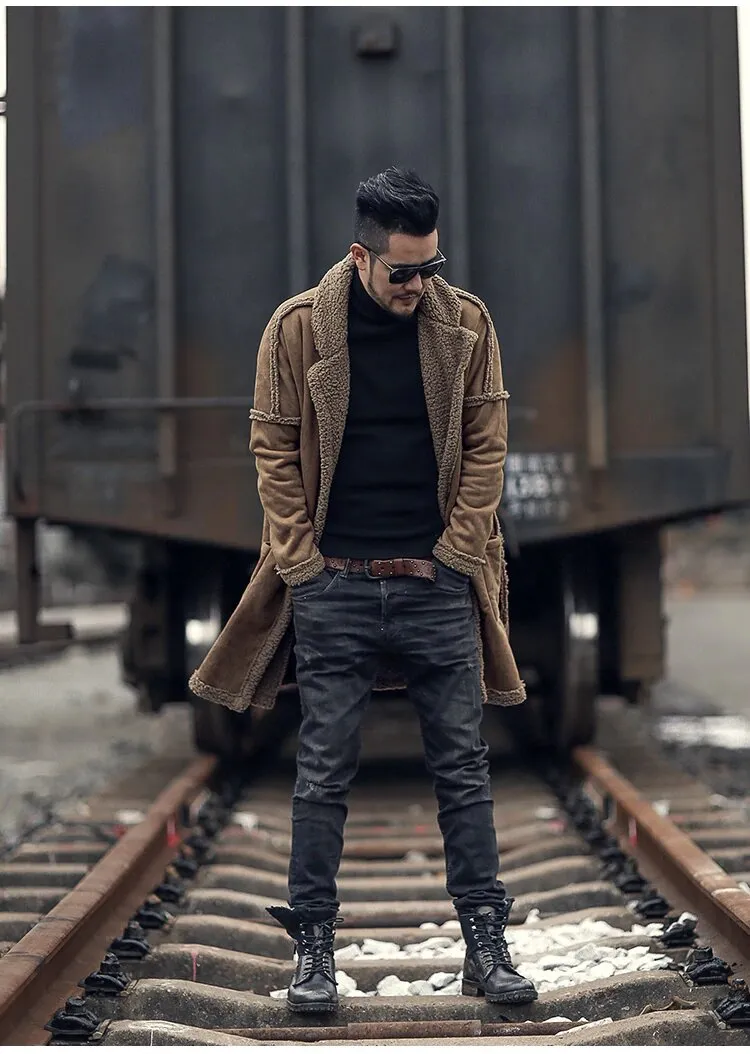 Men's Winter Warm Plush Slim Two-Side Long Furry Coat