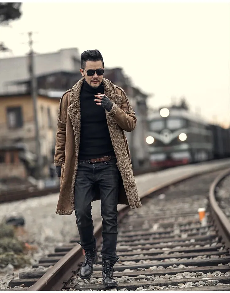 Men's Winter Warm Plush Slim Two-Side Long Furry Coat