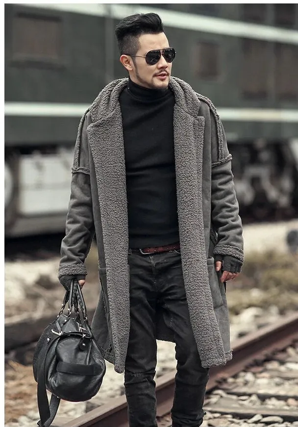 Men's Winter Warm Plush Slim Two-Side Long Furry Coat
