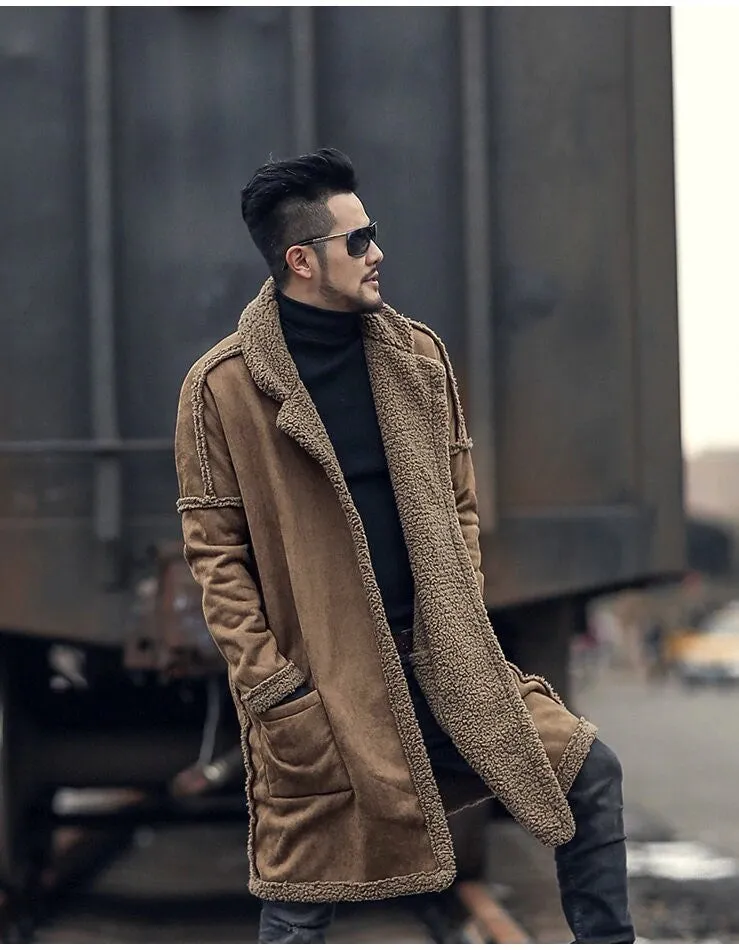 Men's Winter Warm Plush Slim Two-Side Long Furry Coat