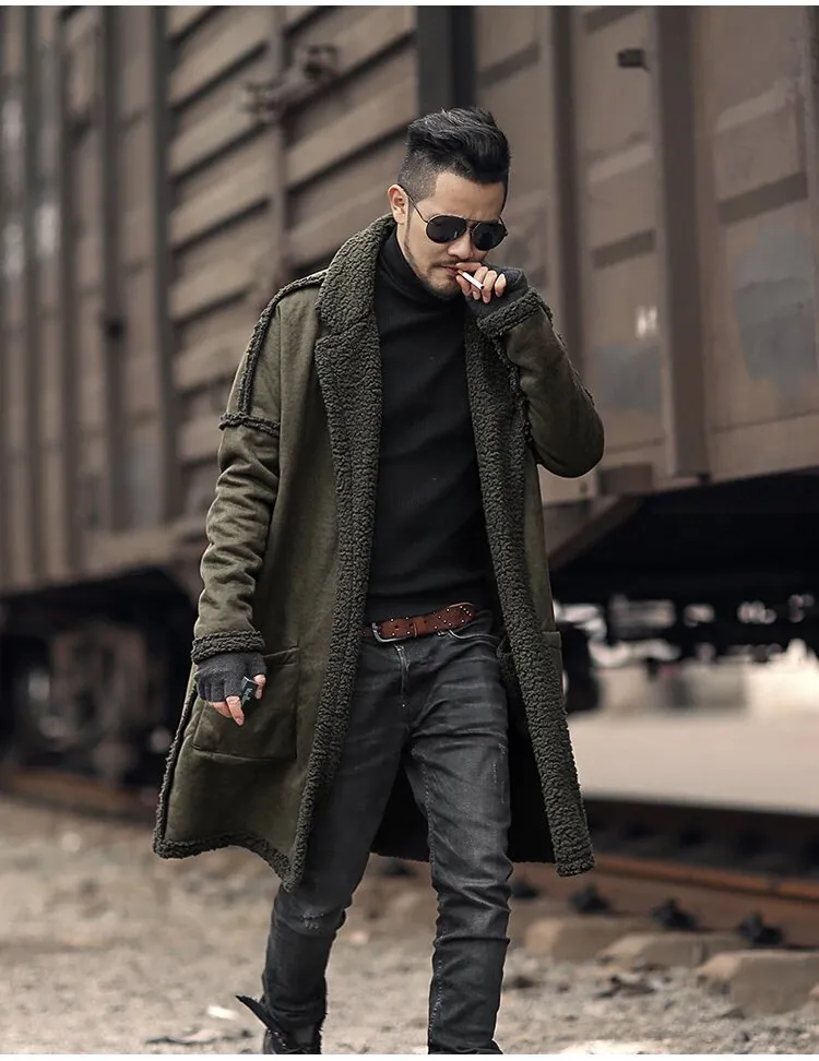 Men's Winter Warm Plush Slim Two-Side Long Furry Coat