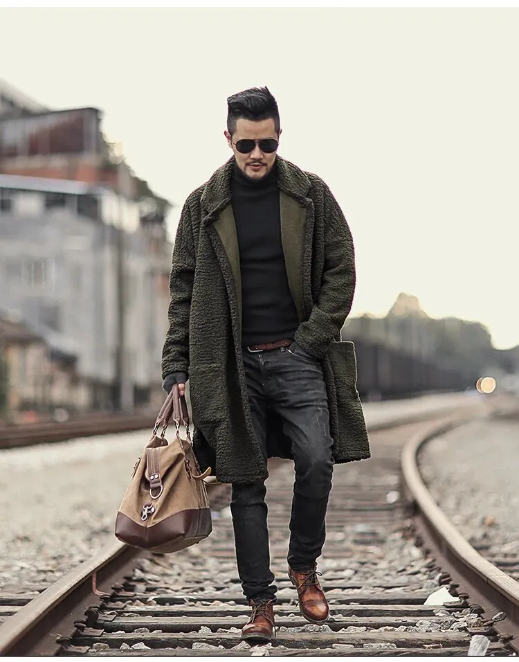 Men's Winter Warm Plush Slim Two-Side Long Furry Coat