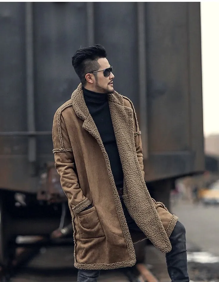 Men's Winter Warm Plush Slim Two-Side Long Furry Coat