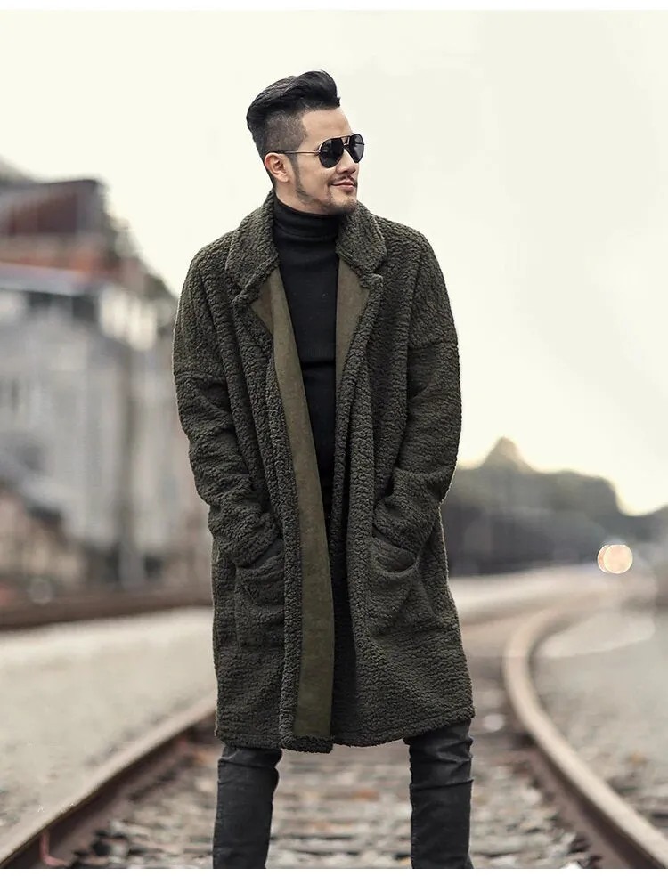 Men's Winter Warm Plush Slim Two-Side Long Furry Coat