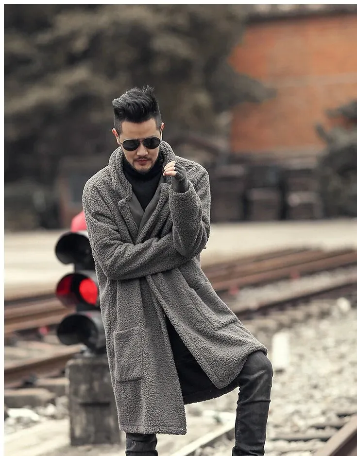 Men's Winter Warm Plush Slim Two-Side Long Furry Coat