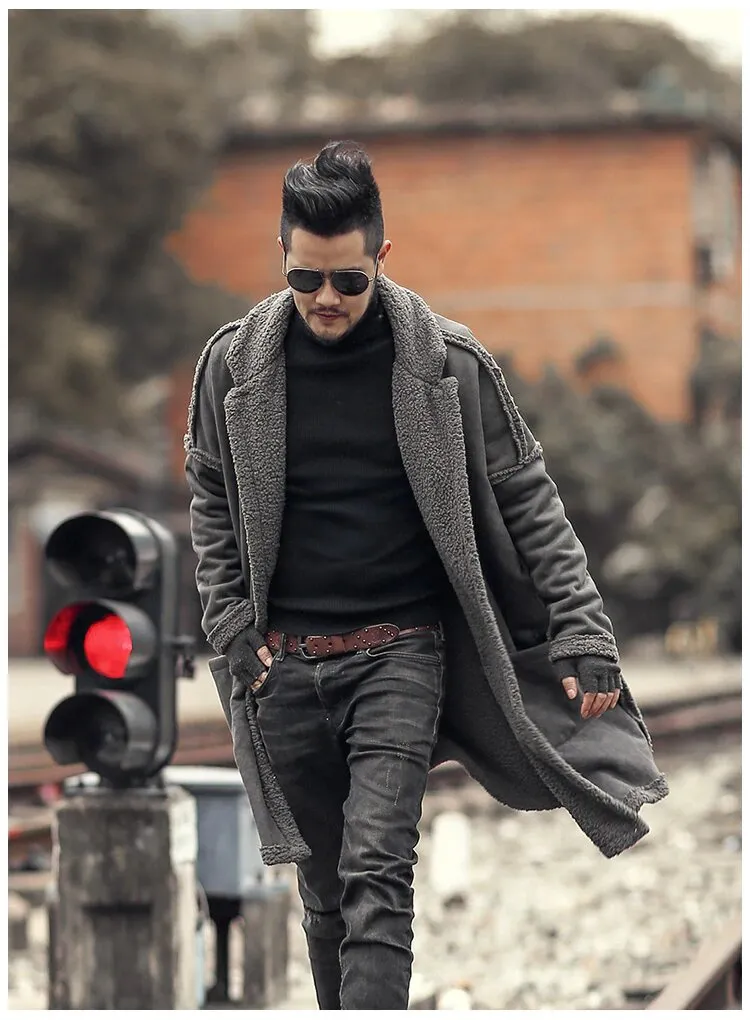 Men's Winter Warm Plush Slim Two-Side Long Furry Coat