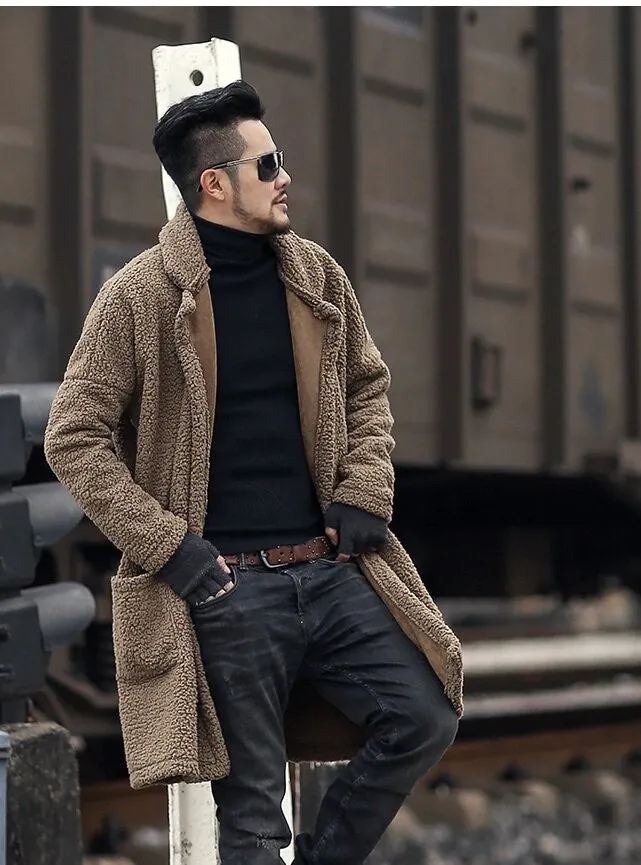 Men's Winter Warm Plush Slim Two-Side Long Furry Coat