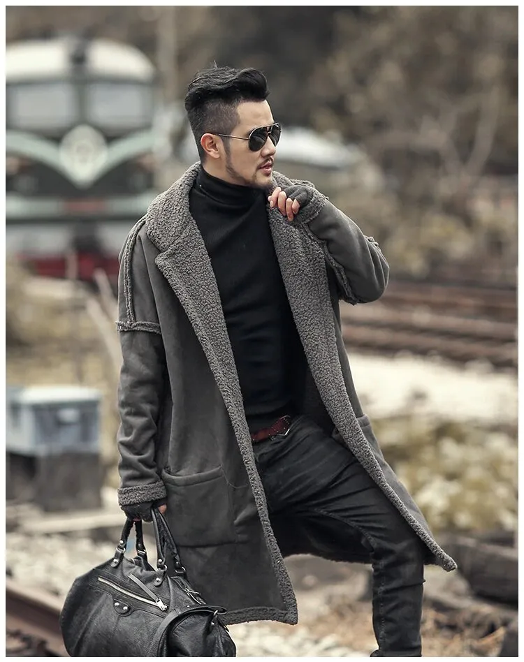 Men's Winter Warm Plush Slim Two-Side Long Furry Coat
